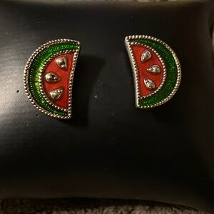 Watermelon Slice Enamel Earrings - Green & Red
